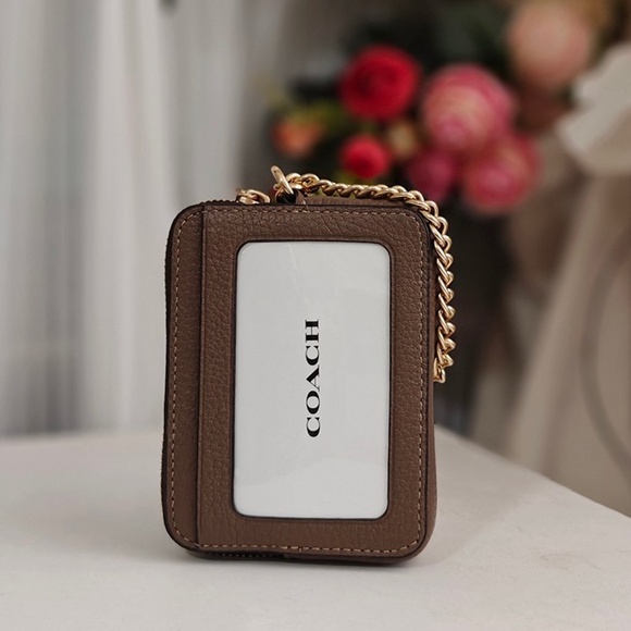 NWT COACH ZIP LEATHER CARD CASE/ MINI WALLET/ WRISTLET 6303 IM/DARK STONE $118 - Picture 2 of 4